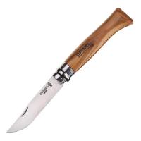 Нож Opinel №8, нержавеющая сталь, рукоять оливковое дерево, деревянный футляр, чехол фото