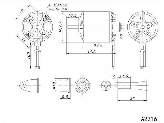 Двигатель бесколлекторный SunnySky A2216-1400kv V2 фото 4