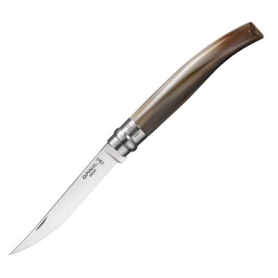 Нож филейный Opinel №10, нержавеющая сталь, рукоять светлый рог буйвола, деревянный футляр фото 1
