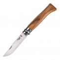 Нож Opinel №8, нержавеющая сталь, рукоять оливковое дерево, деревянный футляр, чехол фото навигации 1
